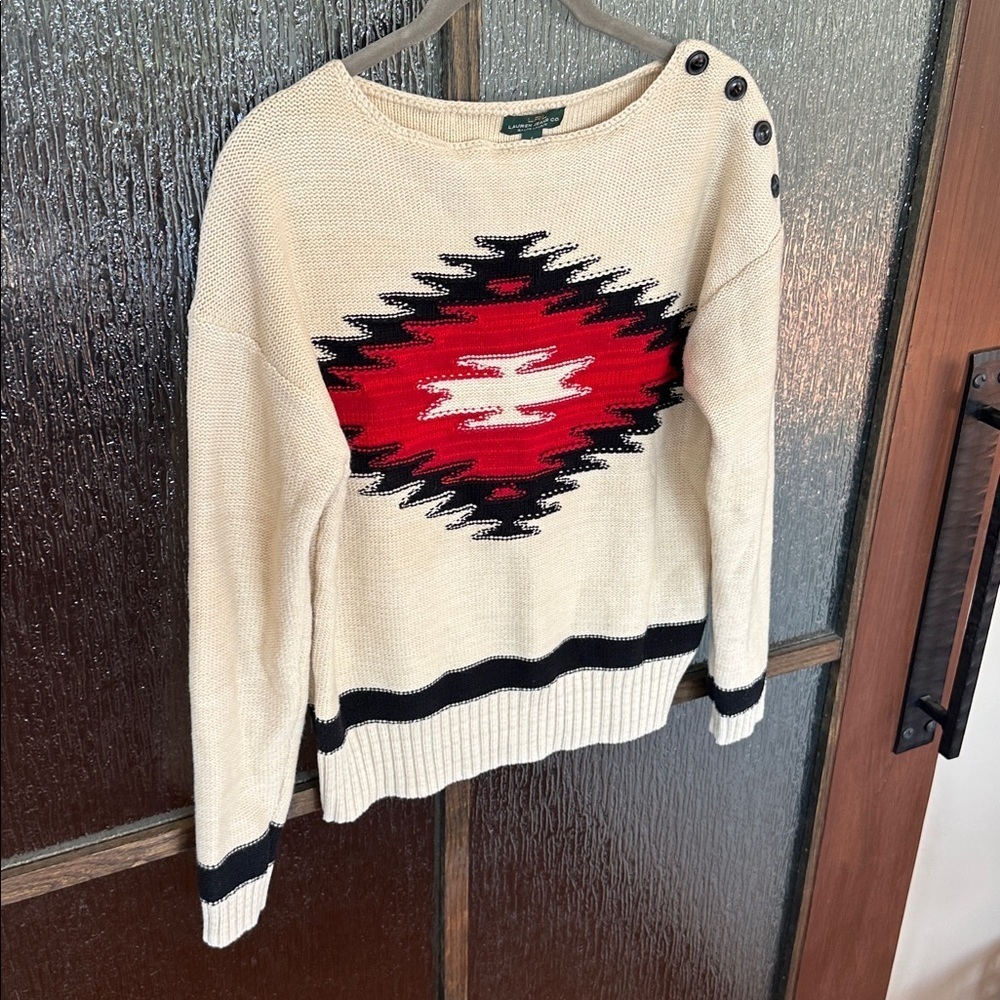 Ralph Lauren Jeans Company Ralph Lauren Beige Aztec Knit Sweater Size S - Picture 2 of 12